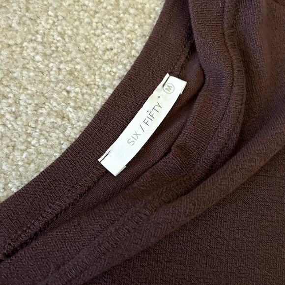 Six/Fifty Women´s Long Sleeve Relaxed Fit Front tie Maroon Brown Blouse Size M - Picture 6 of 10